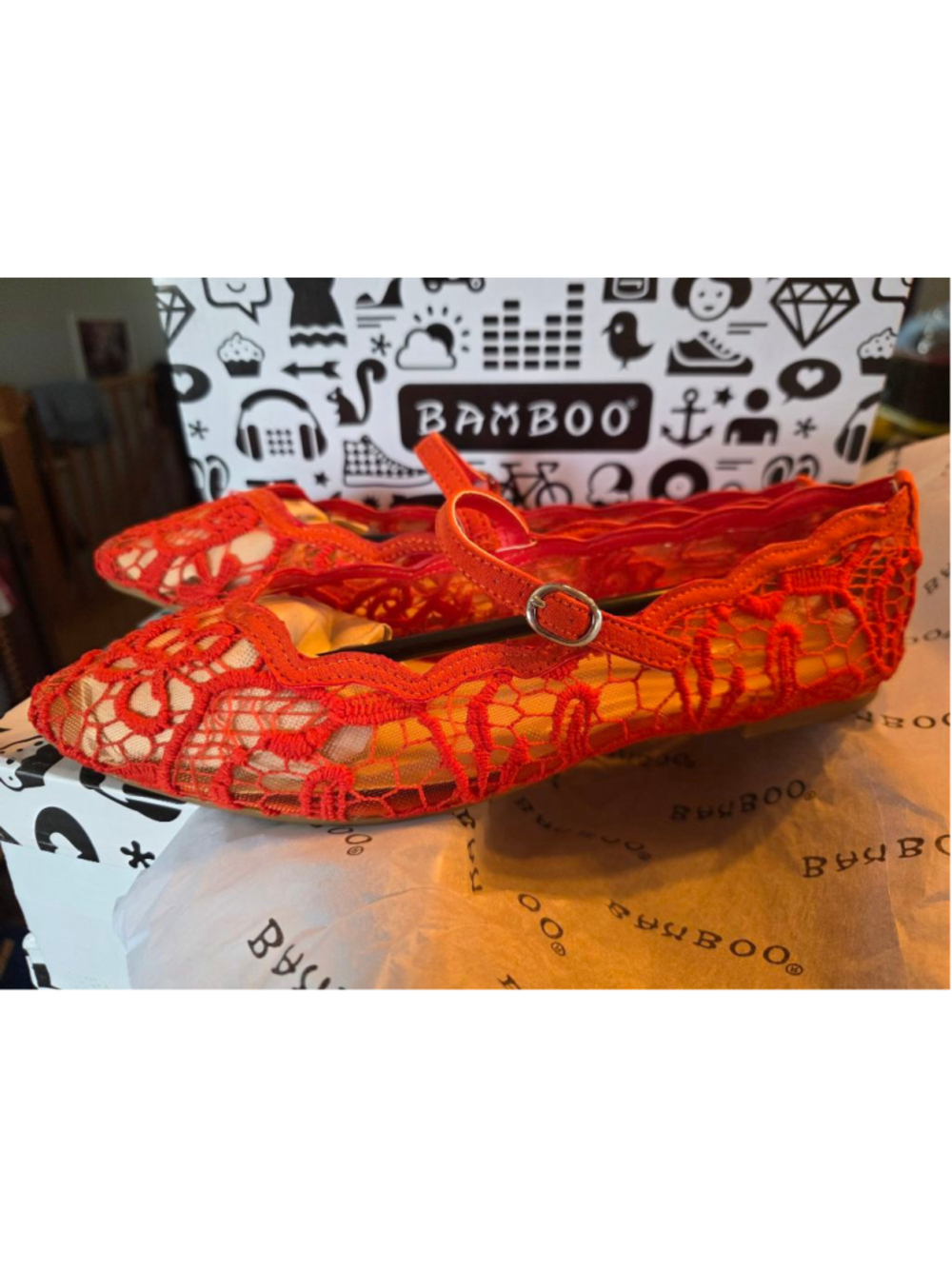 Women's Bamboo Red Lace Ballet Flats Size 9 sexy wedding dance date